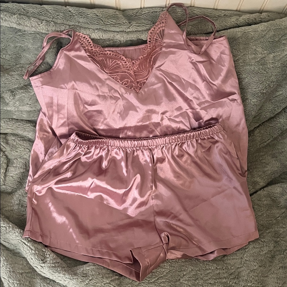 Silky Lace-Trim Camisole & Shorts Pajama Set - Dusty Rose